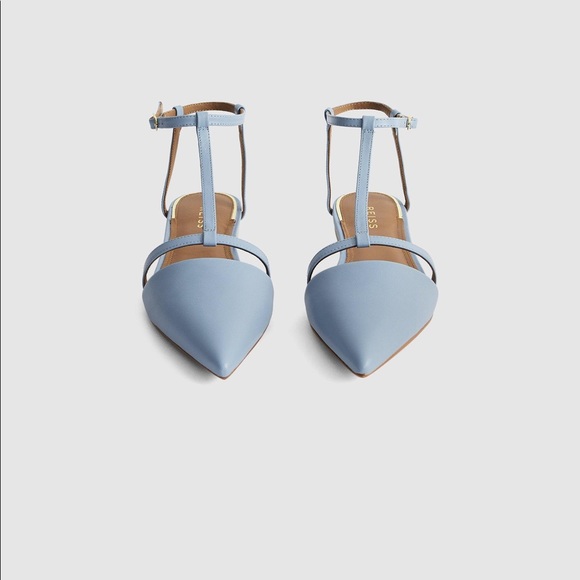 NWT Reiss Olivia Blue Leather T-Bar Flats - Picture 2 of 4